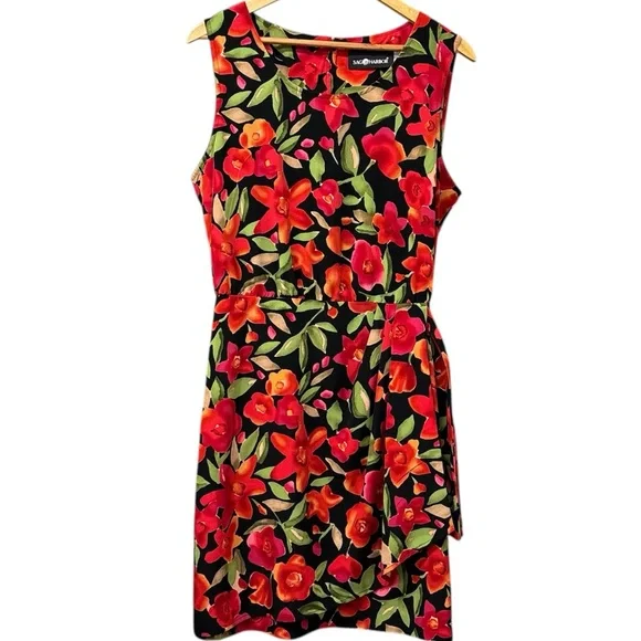 vibrant 90s floral faux wrap style dress, size 16 - Picture 1 of 7